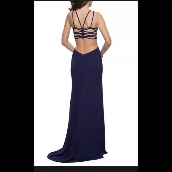 LA FEMME Open Back Jersey Gown Navy size 6 - Picture 4 of 7